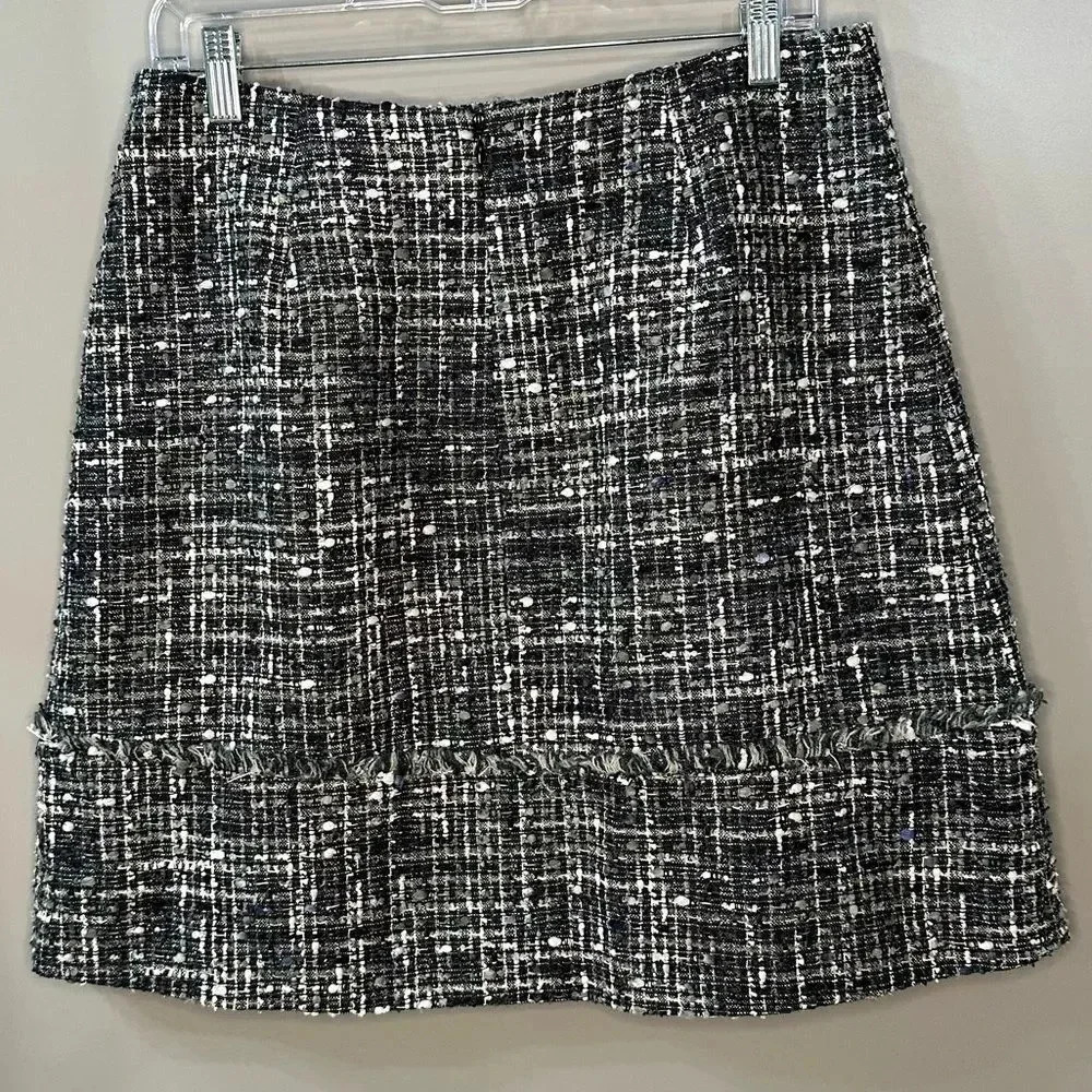 Brooks Brothers Petites Skirt Green and Black Fringe A-Line Tweed Wool Size 8